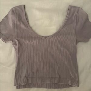 Women's Ribbed V-Neck Top - Lavender